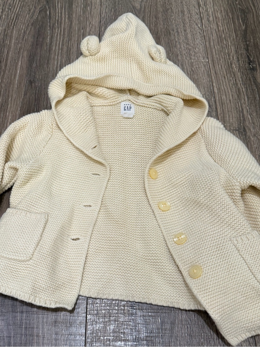 GAP Cream Hooded Baby Cardigan